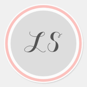 Monogram Initialen   Grijs Wit Roze Rand Ronde Sticker