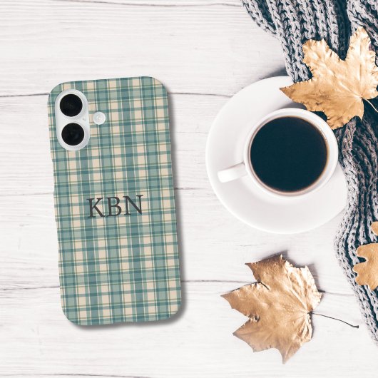 Monogram Initialen Groen Blauw Beige Plaid Tartan Case-Mate iPhone Case