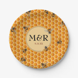 Monogram Initialen Honeycomb bijen Gold Papieren Bordje