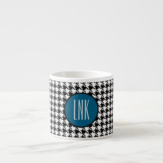 Monogram Initialen, Houndstooth Ocean Blue 6oz. Espresso Kop (Voorkant)