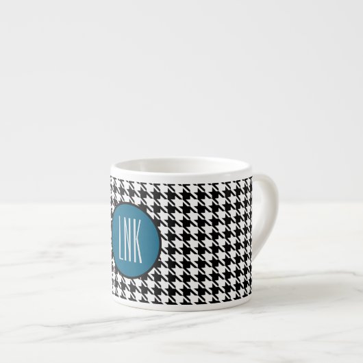 Monogram Initialen, Houndstooth Ocean Blue 6oz. Espresso Kop (Voorkant rechts)
