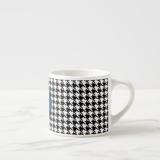 Monogram Initialen, Houndstooth Ocean Blue 6oz. Espresso Kop (Rechts)