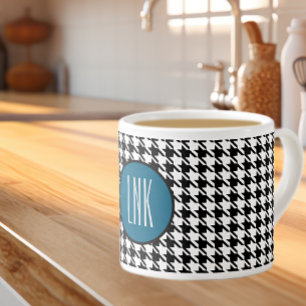 Monogram Initialen, Houndstooth Ocean Blue 6oz. Espresso Kop