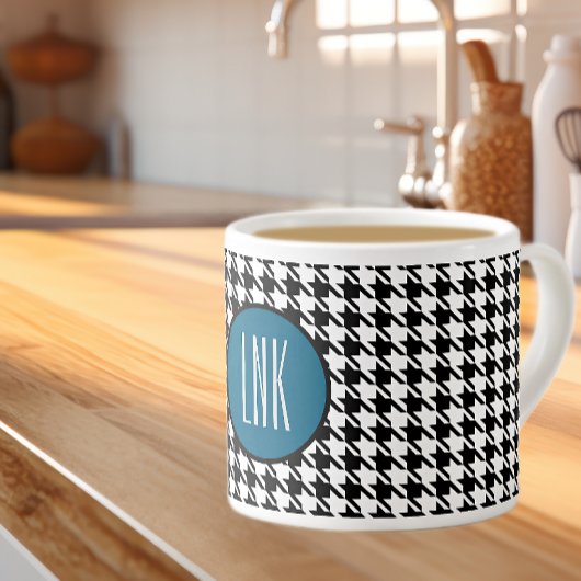 Monogram Initialen, Houndstooth Ocean Blue 6oz. Espresso Kop