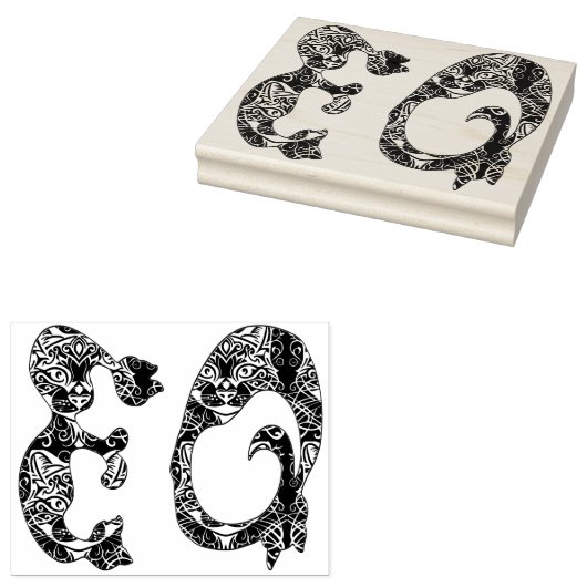 Monogram Initialen in Cat Engels Taal Rubberstempel (Gestempeld)