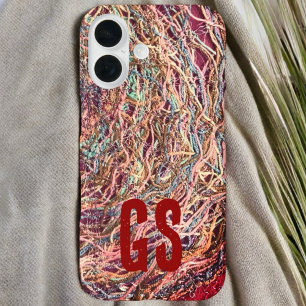 Monogram initialen kleurrijke abstracte patroongir iPhone 16 hoesje