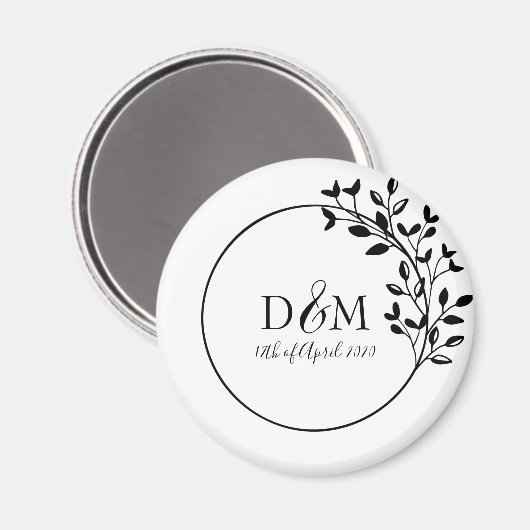 Monogram Initialen Laurel Tak Bruiloft Logo Magneet (Voorkant / Achterkant)