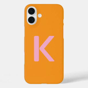 Monogram Initialen Letter Sinaasappel Roze Aangepa iPhone 16 Plus Hoesje
