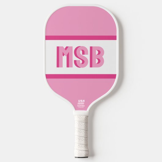 Monogram Initialen, Leuke Roze Strepen, Aangepast Pickleball Paddle (Voorkant)