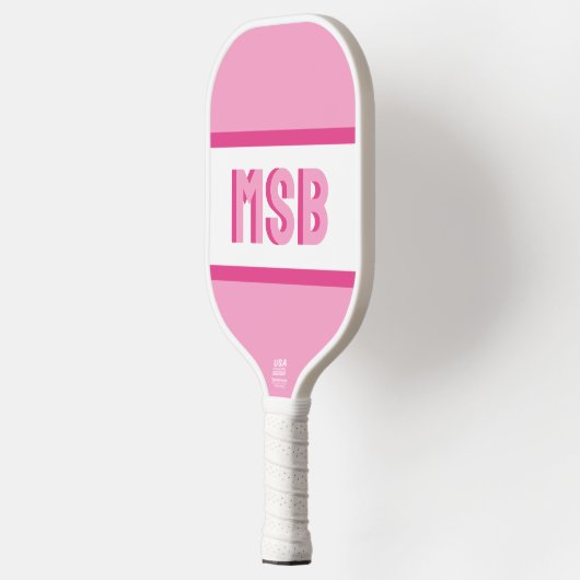 Monogram Initialen, Leuke Roze Strepen, Aangepast Pickleball Paddle (Links)