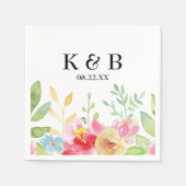 Monogram Initialen met datum en Waterverf bloemen Servet (Voorkant)