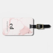 Monogram initialen met roze bruine marmer bagagelabel (Voorkant horizontaal)