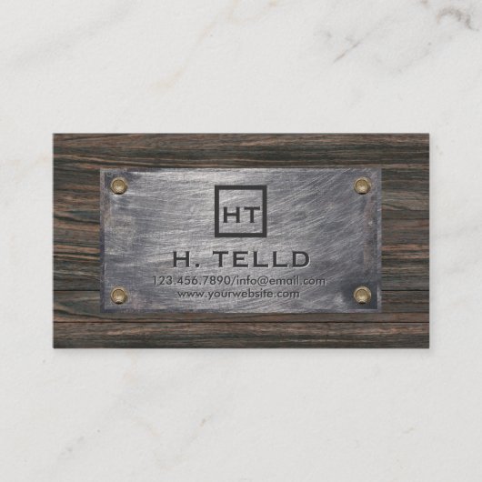 Monogram Initialen Metal & Wood & White Cross Visitekaartje (Voorkant)