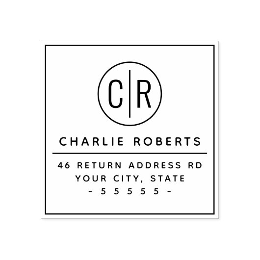 Monogram initialen modern minimaal retouradres rubberstempel (Afrduk)