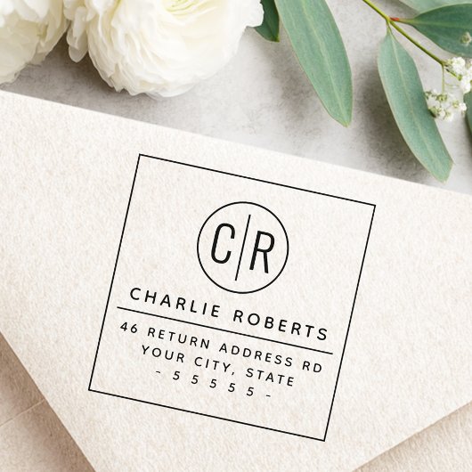 Monogram initialen modern minimaal retouradres rubberstempel