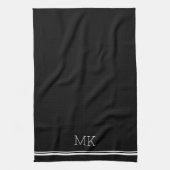 Monogram Initialen Modern Minimal Lines Zwart Theedoek (Verticaal)