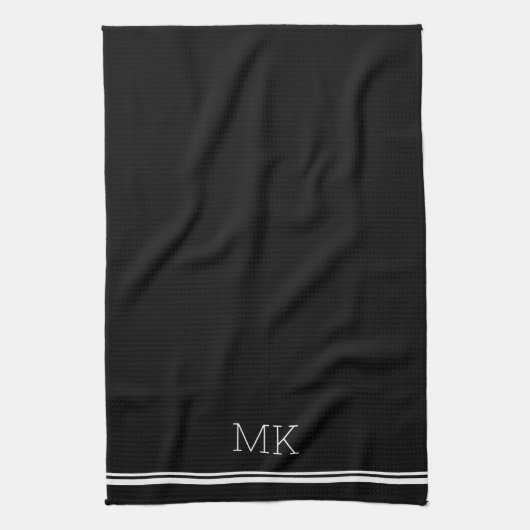 Monogram Initialen Modern Minimal Lines Zwart Theedoek (Verticaal)