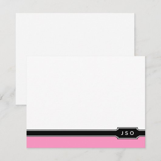 Monogram Initialen Moderne band Roze zwart Notitiekaartje (Voorkant / Achterkant)