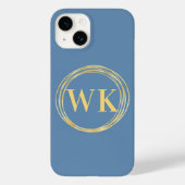 Monogram Initialen Moderne, droge blauwe goudcirke Case-Mate iPhone Case (Achterkant)