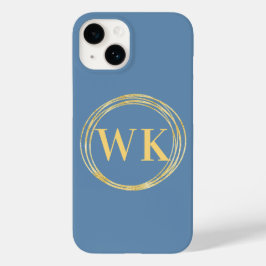 Monogram Initialen Moderne, droge blauwe goudcirke Case-Mate iPhone 14 Hoesje