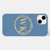 Monogram Initialen Moderne, droge blauwe goudcirke Case-Mate iPhone Case (Achterkant (horizontaal))