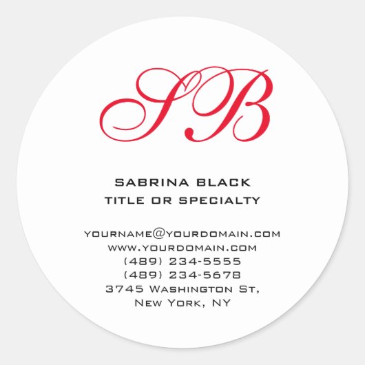 Monogram Initialen Naam Adres E-mail Telefoon Ronde Sticker (Voorkant)