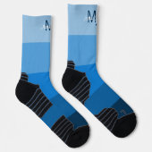 MONOGRAM INITIALEN NAAM BLAUWE GRADIËNTLIJN PATROO SOKKEN (Rechts)
