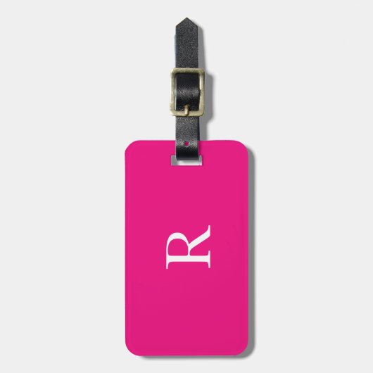 Monogram Initialen Naam Custom White Hot Pink Bagagelabel (Voorkant verticaal)