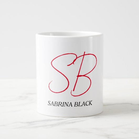 Monogram Initialen Naam Duidelijk Modern Minimalis Grote Koffiekop (Voorkant)