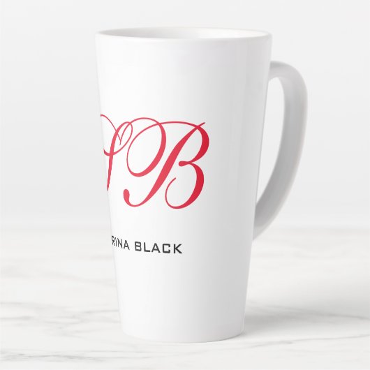 Monogram Initialen Naam Duidelijk Modern Minimalis Latte Mok (Rechterhoek)