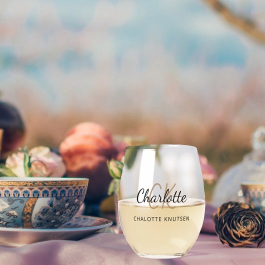 Monogram initialen naam eenvoudig wijnglas zonder voet