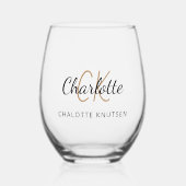 Monogram initialen naam eenvoudig wijnglas zonder voet (Voorkant)