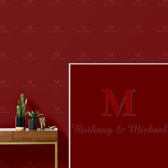 Monogram Initialen & Naam (namen) Maroon op Donker Behang (Creator heeft geüpload)
