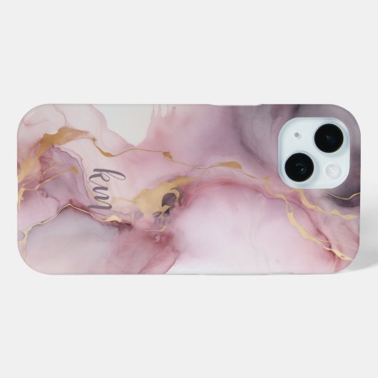 Monogram Initialen Naam Roze Grijs Alcoholinkt Was Case-Mate iPhone Case (Achterkant (horizontaal))