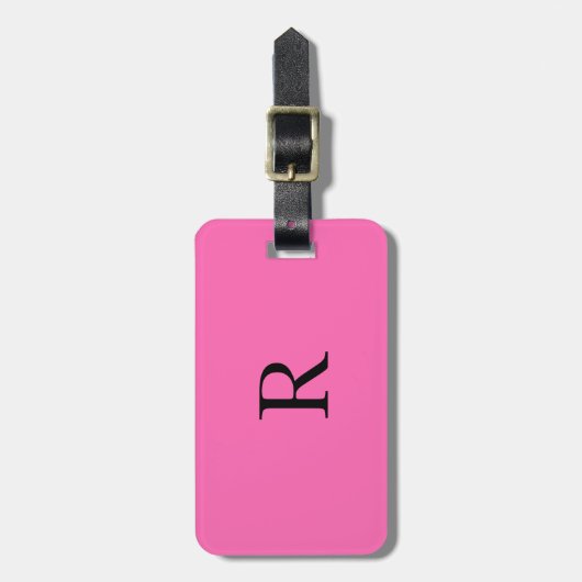 Monogram Initialen Naam Sjabloon Hot Pink Black Bagagelabel (Voorkant verticaal)