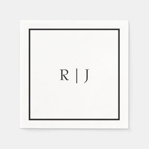 Monogram Initialen Naam Zwart Wit Minimal Wedding Servet