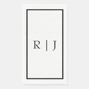Monogram Initialen Naam Zwart Wit Minimal Wedding Servet