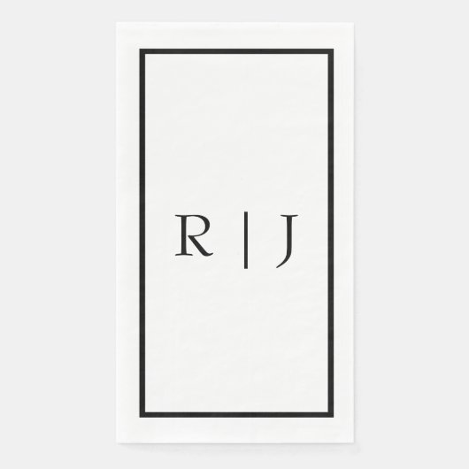 Monogram Initialen Naam Zwart Wit Minimal Wedding Servet (Voorkant)