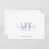 Monogram Initialen Namen Blue Wedding Bedankt Notitiekaartje (Voorkant / Achterkant)