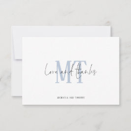 Monogram Initialen Namen Blue Wedding Bedankt Notitiekaartje