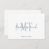 Monogram Initialen Namen Dusty Blue Wedding Bedank Notitiekaartje (Voorkant / Achterkant)
