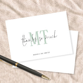 Monogram Initialen Names Sage Wedding Bedankt Notitiekaartje