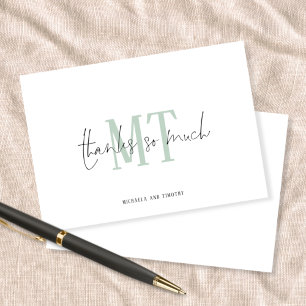 Monogram Initialen Names Sage Wedding Bedankt Notitiekaartje