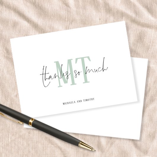 Monogram Initialen Names Sage Wedding Bedankt Notitiekaartje