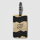 Monogram Initialen op Black en Gold Glitter Bagagelabel (Voorkant (verticaal))