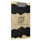Monogram Initialen op Black en Gold Glitter Klembord (Rechts)