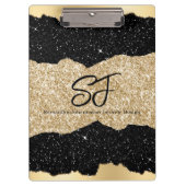 Monogram Initialen op Black en Gold Glitter Klembord (Voorkant)