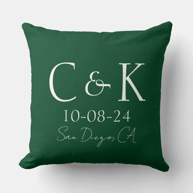 Monogram Initialen op bos groene bruiloft Kussen (Voorkant)