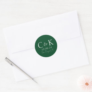 Monogram Initialen op bos groene bruiloft Ronde Sticker