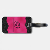 Monogram Initialen op Hot Pink en Black Glitter Bagagelabel (Achterkant horizontaal)